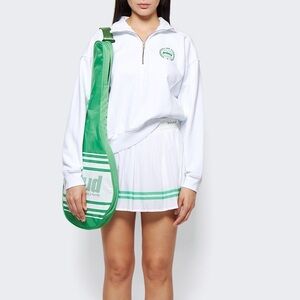 SPORTY & RICH PRINCE CREST QUARTER ZIP WHITE Half-Zip Sweatshirt Green Logo XS